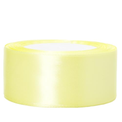 Image of ATRBB 25 Yards 1-1 /2 inch Light Yellow Satin Ribbon for Gift Wrapping | Wedding, Bows, Colorfast Polyester Fabric Thick Ribbon for Bouquets Party Decor Crafts Handmade Flower DIY