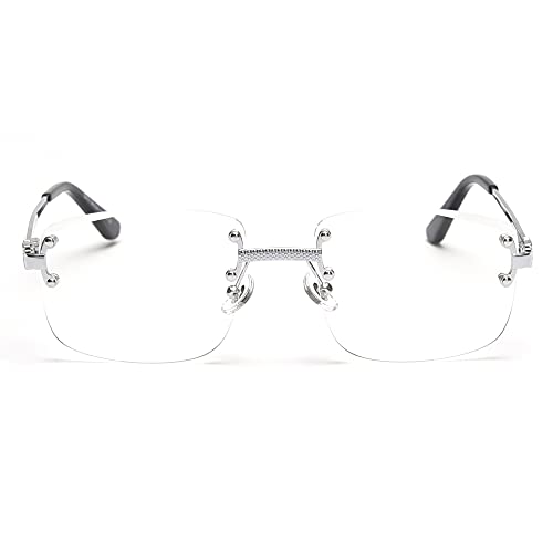Image of Gradient Lens Metal Sunglasses Rimless Square Blue UV400 Brown Women Frameless
