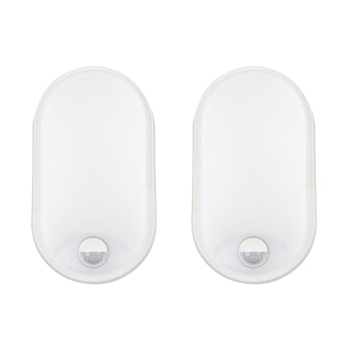 Image of 18W LED 4000K IP65 Flush Wall Mounted PIR Sensor Oval Bulkhead Light Fixture for Outdoor, Garden, Shed, Porch, Garage, Workshop, Patio, Hallway, Corridor, Workshop etc - White - Pack of 2