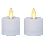 Luminara Moving Flame LED Flameless Tealight (1.4' x 2') Remote Ready Battery Operated Plastic LED Flameless Tea Light - Smooth Matte - Pearl Ivory (2-Pack White)