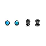 MoBody Created-Opal Round Stud Earrings Black Surgical Stainless Steel Womens Jewelry (Green)