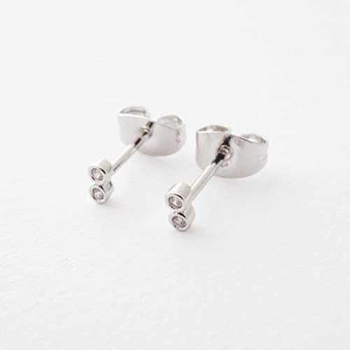 Honeycat Tiny Double Crystal Stud Earrings In Rhodium Plate | Minimalist, Delicate Jewelry (Silver)… #TOP3