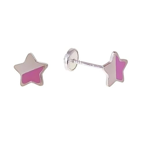 MINOPLATA Pendientes infantiles estrella de Plata de ley con esmalte y cierre rosca de seguridad | Ya disponible en tu tienda friki favorita! En mundofriki.es!