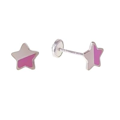 MINOPLATA Pendientes infantiles estrella de Plata de ley con esmalte y cierre rosca de seguridad | Ya disponible en tu tienda friki favorita! En mundofriki.es!