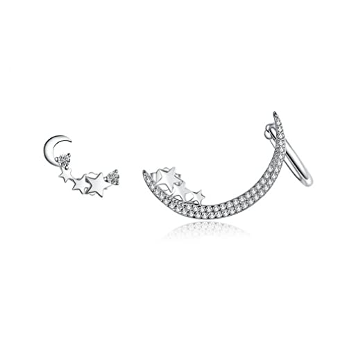 Boucles d'oreilles asymétriques étoile comète en argent avec clous météore brillants