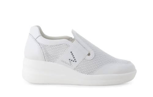 Baskets slip-on Melluso cuir blanc perforé strass r20255q femme chic
