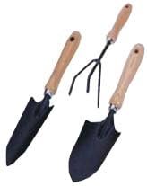HOMEGARDEN 3 Piece Metal Mini Garden Tools | Steel with Wooden Handles | Transplanter, Trowel & Cultivator | Essential Gardening Ki