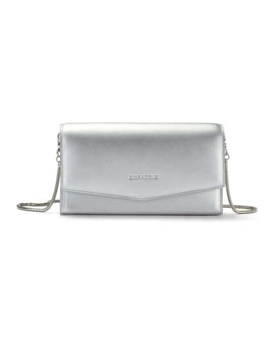 Expatrié Kleine Handtasche Damen Silber - Camille - Clutch aus veganem Kunstleder - Abendtasche mit abnehmbarer Kette - Ideal für Hochzeit, Abschlussball, Party, Dinner
