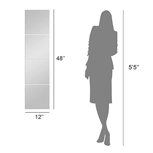 Trahome Wall Mirror Full Length, 12Inches X 4Pcs, Glass Frameless Body Mirror Wall-Mounted For Gym, Bedroom, Living Room, Over The Door #TOP6