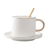 Tasse De Café En Céramique,Matériau Mate,Sain,Avec Cuillère Et Assiette,Adapté À Votre Café Et Thé.La Tasse De Thé En Céramique Convient Au Café,Au Lait,Au Bureau Et À La Famille ( Color : White )