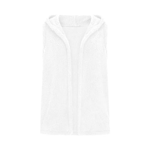 Women Fuzzy Fleece Cardigan Vest Solid Casual Tops Sleeveless Hooded Fleece Blanket Jacket With Pockets3