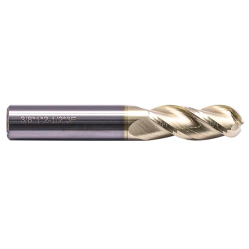 Image of 3 /8 inch 3 Flute Solid Carbide Ball Nose End Mill for Aluminum, ZrN Coated | 37 Degree Helix, 3 /8 inch Cutting Diameter, 3 /8 inch Shank Diameter, 1 inch Length of Cut, 2-1 /2 inch Overall Length