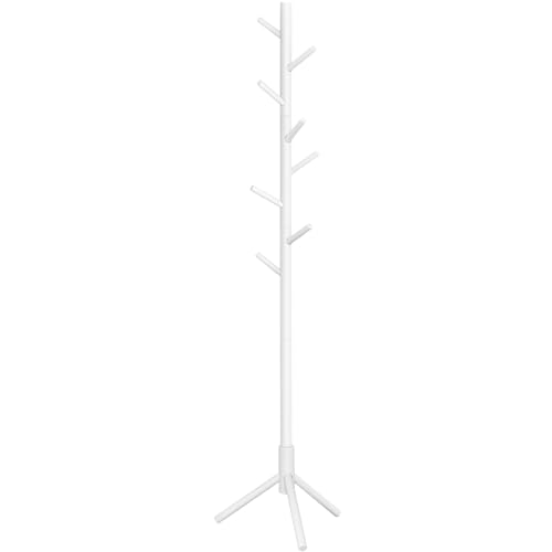 Perchero independiente de madera – Perchero con múltiples ganchos, perchero estable para chaquetas, abrigos y bolsos, ahorra espacio para pasillo, dormitorio, blanco o negro