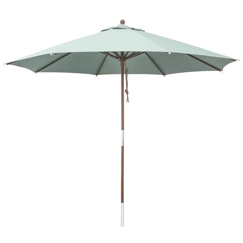 anndora Sonnenschirm 3m rund - Gartenschirm mit Teak Holzgestänge - hochwertiger Olefin Stoff - Salbeigrün
