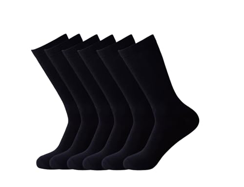 Mens Dress Socks 6 Pairs Mens Combed Cotton Calf Business Formal Socks Soft Absorbent Breathable Classic Style Long Crew Casual Socks Suitable for all seasons Free sizeBlack Grey White)(Black)