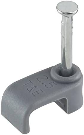 GTSE Flat Grey 2.5 mm T&E Cable Clips, Box of 100, Skirting Wire Nail Clips, Twin and Earth, Cable Tacks for Ethernet, Electrical Cables, Walls
