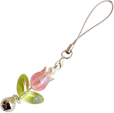 Cute Tulips Flower Bell Pendant, Phone Straps, Lanyard Pocket Keychain, Strap Backpack Charm, Car Key Decoration Chain Cell Phone Charms Accessories
