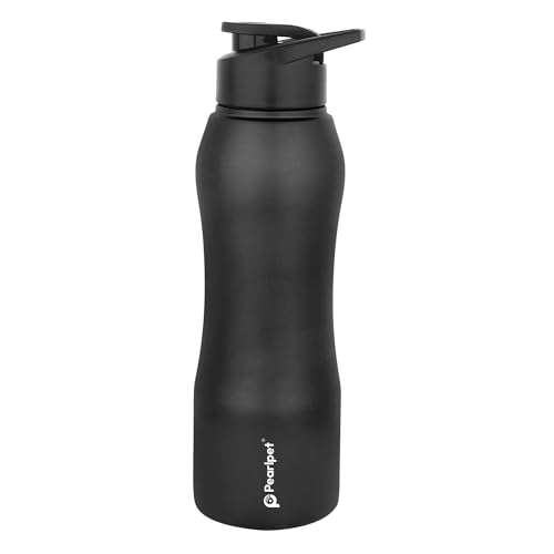 Image of PEARLPET Sportskool Slim Stainless Steel Single Wall Water Bottle 750ml | Leakproof, Durable, Reusable | For Gym, School, Office, Fridge Use | Pack of 1 (Black)