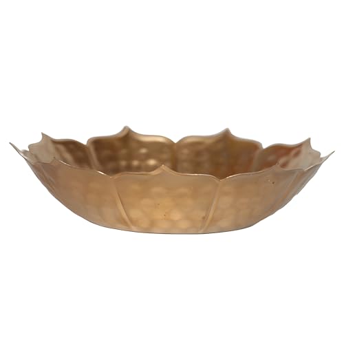 Image of Metal Taj Urli Bowl for Pooja (25x25x6.5) cm Golden Lotus Flower Style Diya Candle Holder for Home Living Room Office Decoration