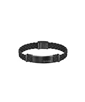 Hugo Boss Men's 1580608M Black Steel & Leather Bracelet, Black, One Size