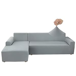 Jaotto Housse de Canapé d’angle Extensible 2 Pieces, Housse de Canapé Élastique en Forme de L, Revêtement de Canapé Universel Lavable, Couverture pour Canapé(2 Places+2 Places,Gris Fumé)