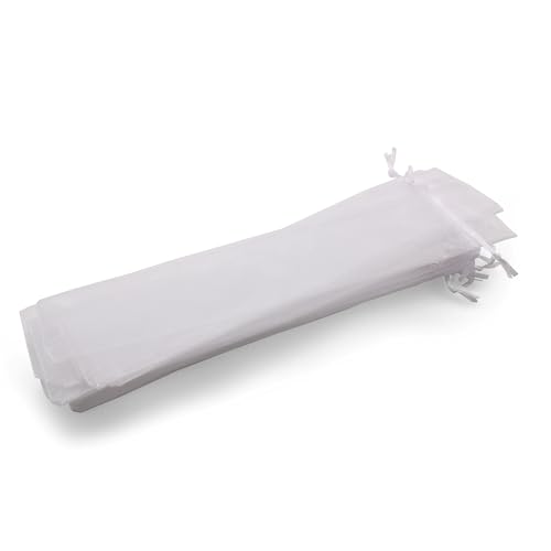 50 fundas blancas de organza, tamaño 26 cm x 6 cm, ideales para objetos largos (abanicos, bolígrafos, etc.)