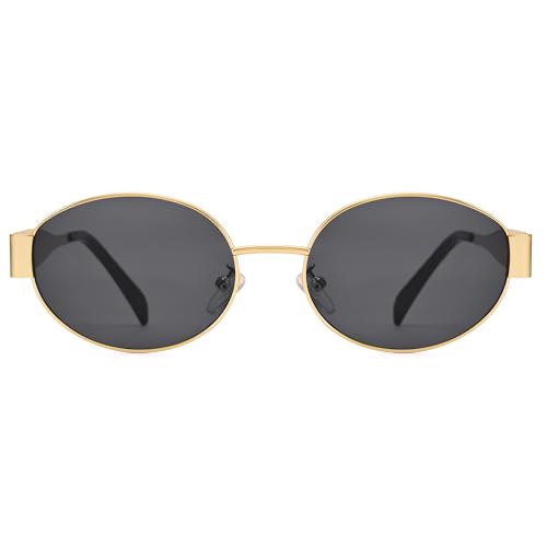 Retro Oval Sunglasses for Women Men - Trendy Gold Sun Glasses - Fashion Metal Frame Shades3
