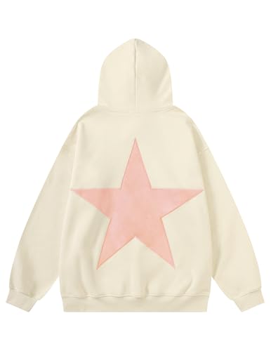 Aelfric Eden Star Hoodies Y2k Oversized Graphic Hoodies Aesthetic 90s Crewneck Sweatshirt Long Sleeve Pullover Tops Apricot Medium