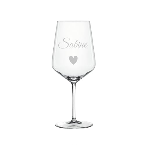 EKM Living Spiegelau & Nachtmann Style Wein Glas personalisiert 630ml mit Gravur Name individuell mit Namen & Anfangsbuchstabe Geburtstagsgeschenk - Geschenk für Sie & Ihn (Name & Herz)
