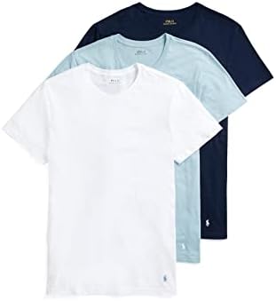POLO Ralph Lauren Men's Classic Fit Cotton Crew Tee, White/Surf Blue, Surf Blue/White, Cruise Navy/White, Medium