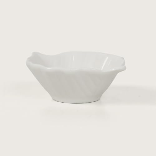 Image of HOME 360 Premium White Ceramic Dip Bowl Set of 3 | Wavy Square Mini Dishes & Condiment Serving Bowls | Elegant Pinch Bowls for Ketchup, Salsa, Chutney & DIps (3, Leaf DIp Bowls)