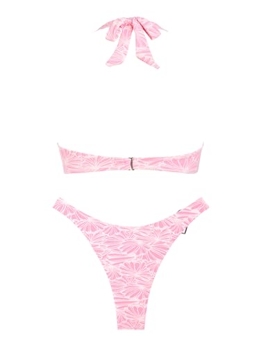 seamoly Floral Terry Cloth Jacquard Heart-Shaped Ring Decor Halter Cheeky Bikini Set2