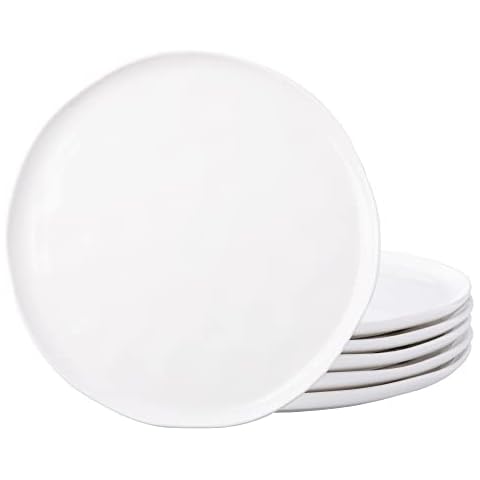 LERATIO Ceramic Plates,8.0 inch Salad Plates Set of 6,Handmade Porcelain Plates for kitchen with Wavy Edge,Microwave & Dishwasher & Oven Safe,Light weight & Scratch Resistant Dishes-White Cover