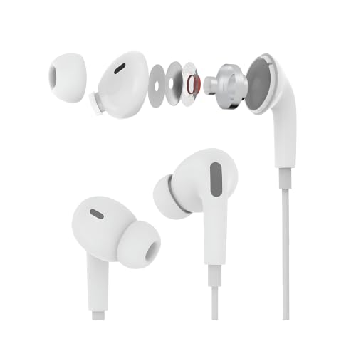 Image of Shott C Pro Type C Earphones for iPhone 15 /16 Series, Wired Earbuds with Mic, Hi-Fi Stereo Sound, Deep Bass, in-Line Controls, Type C Connector, Noise Isolation, Tangle Free Cable - White