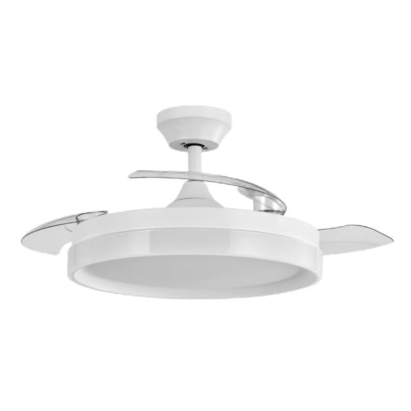 Brightium Ventilador DC Zenit Blanco de 72W con 3 aspas desplegables. Ofrece 7200 lm y 6 velocidades en 3000k, 4500k y 6000k. Incluye control remoto, temporizador y memoria para mayor comodidad.
