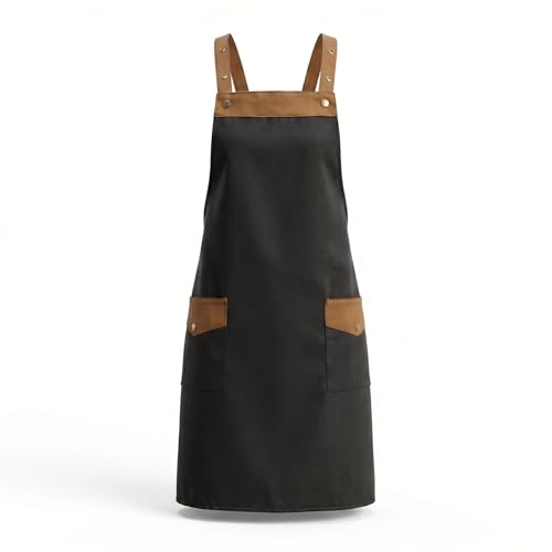 Delantal Cocina Hombre y Mujer con Doble Tirante Ajustable, Mandil Impermeable con 2 Bolsillos Grandes y Espalda Elástica, para Chef, Barbacoa y Jardinería, Regalo Día del Padre Madre y Cumpleaños