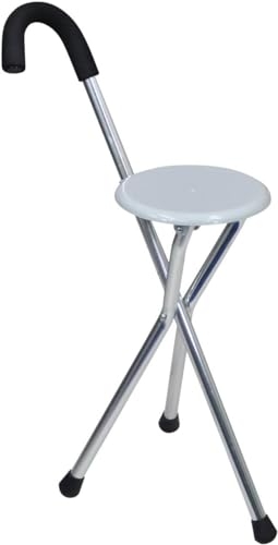 Portable Folding Walking Stick with Chair Seat, One Size, White