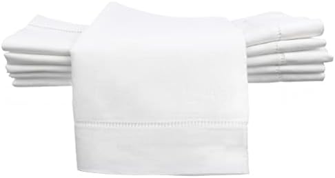 CleverDelights 20" White Hemstitch Dinner Napkins - 12 Pack - 55/45 Linen Cotton Blend
