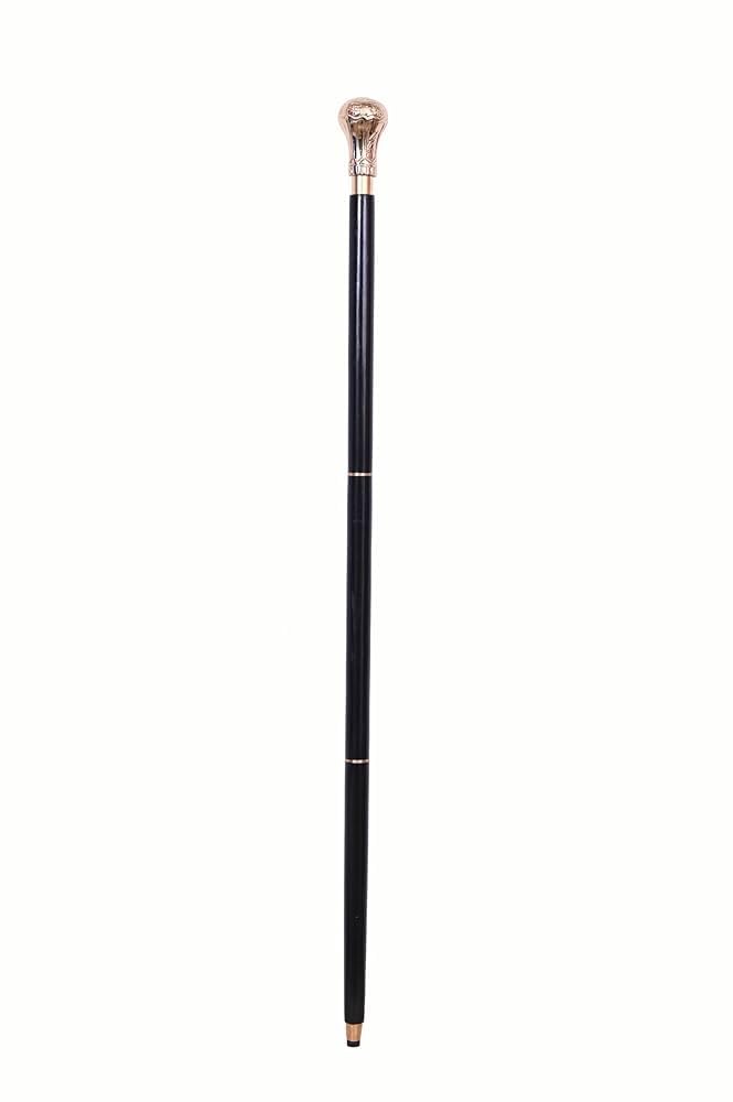 Replica di Bat Masterson - Bastone da passeggio in legno fatto a mano da 95,2 cm, con manico in ottone, finitura nera e oro, elegante bastone da passeggio per uomini e donne