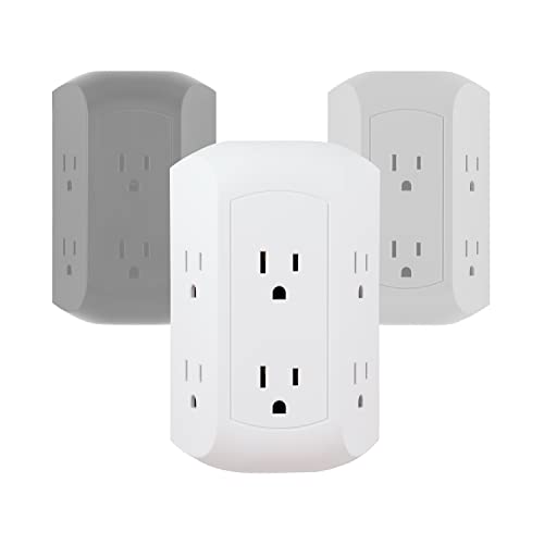 GE Pro 6 Outlet Surge Protector Adapter Spaced Tap, 3-Prong Power Strip, Charging Station, Side Access, White, 43648