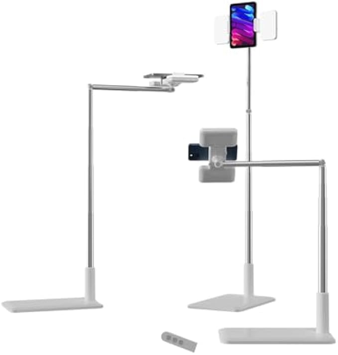 Flexistand- Portable Phone Stand and Overhead Recording with Control and Light.