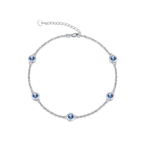 Image of Dorunmo Heart Birthstone Bracelets 925 Sterling Silver Round Birthstone Anklet for Women Birthday Jewelry Gifts for Girlfriend Wife Mother Her
