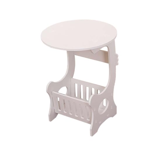 MAGICLULU Mesa Auxiliar Redonda Blanca Mini