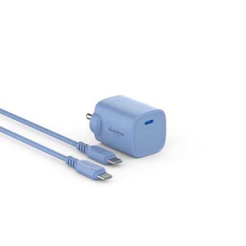 Image of Stuffcool Novus 25W Super Fast GaN Charger with Type C to C 60W 3A Cable for Samsung, Pixel & iPhone Light Blue