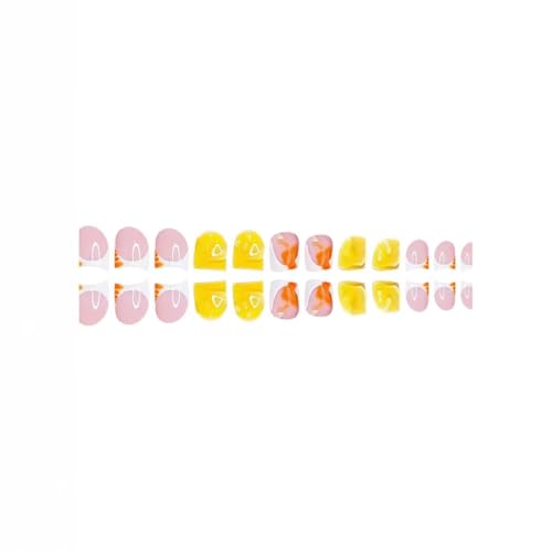 Image of 48 Pcs Flower Press on Nails & Press on Toenails Set French Tip Nail Yellow Square Fake Nails with 3D Floral Design Glossy Glue on Toes Artificial Acrylic Full Cover Stick on Nails for Women Manicure