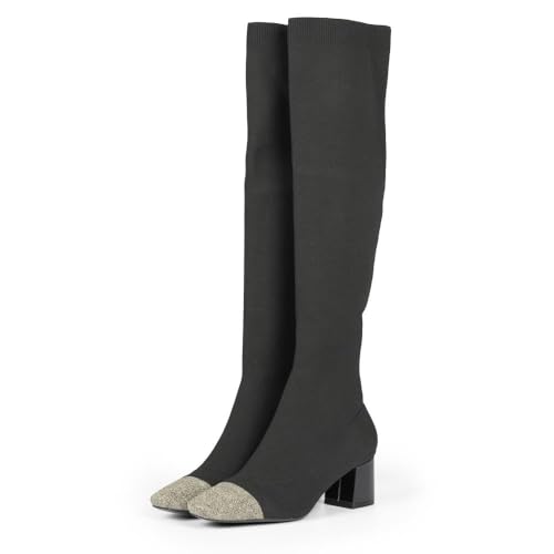 Bottes hautes élastiques femme talon Poprad Gioseppo chaussures stretch noir