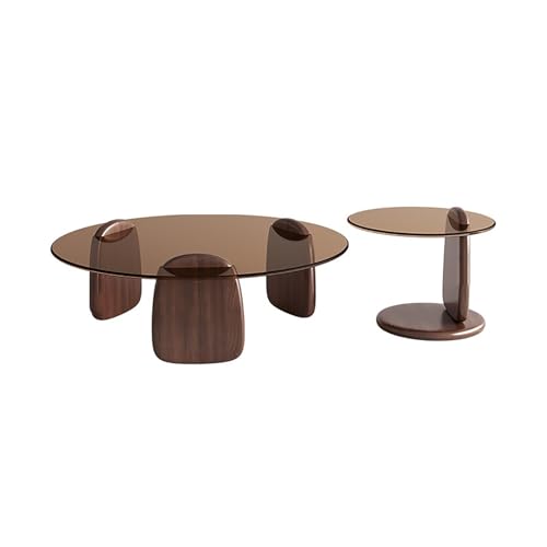 Juego de mesa de centro de cristal con base de madera, diseño minimalista de anidación para un fácil montaje y limpieza, perfecto para sala de estar moderna