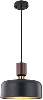 BISAMIYA Industrial Pendant Lighting Fixtures, Natural Wood Accent, Matte Black Hanging Chandelier for Kitchen Island, Dining Room, Over Sink, Hallway, Bedroom, Bulb not Included [Energy Class A+++]