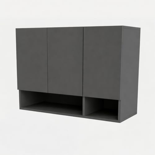 Image of 3 Door Multipurpose Wall Mounted Cabinet with Adjustable Shelf | Storage for Kitchen, Bathroom, Bedroom, Office & Living Room | Assembly-DIY | Color-Grey | Size-90x33x63.8 Cm