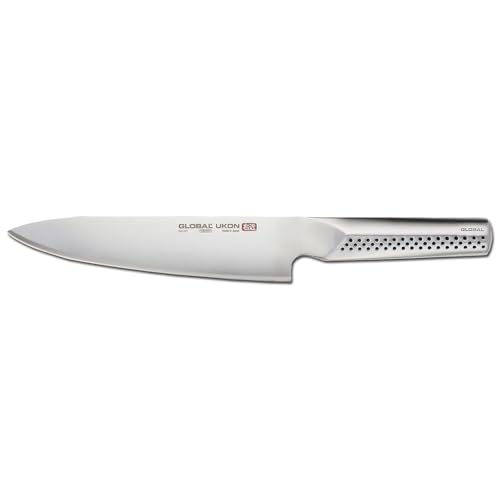 Global UKON Chef's Knife with 20cm Blade, CROMOVA 18 Stainless Steel, Silver and Black